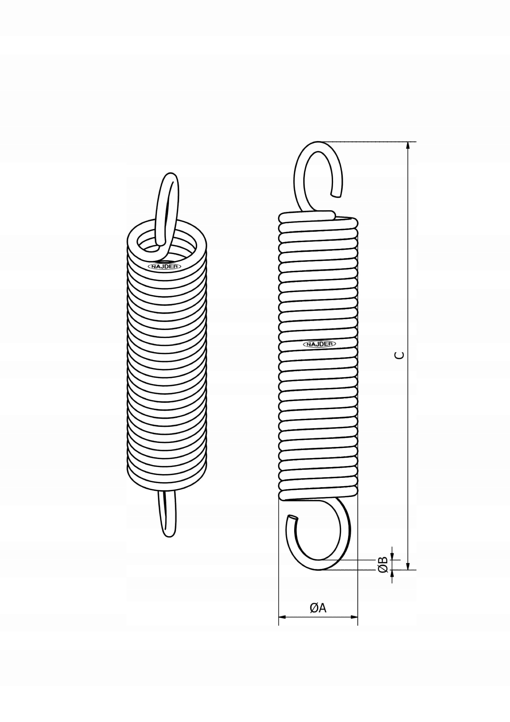 SPRĘŻYNA NACIĄGOWA Z UCHEM OCYNK FI 12X100X2 MM 12/2,0x100 Marka Najder