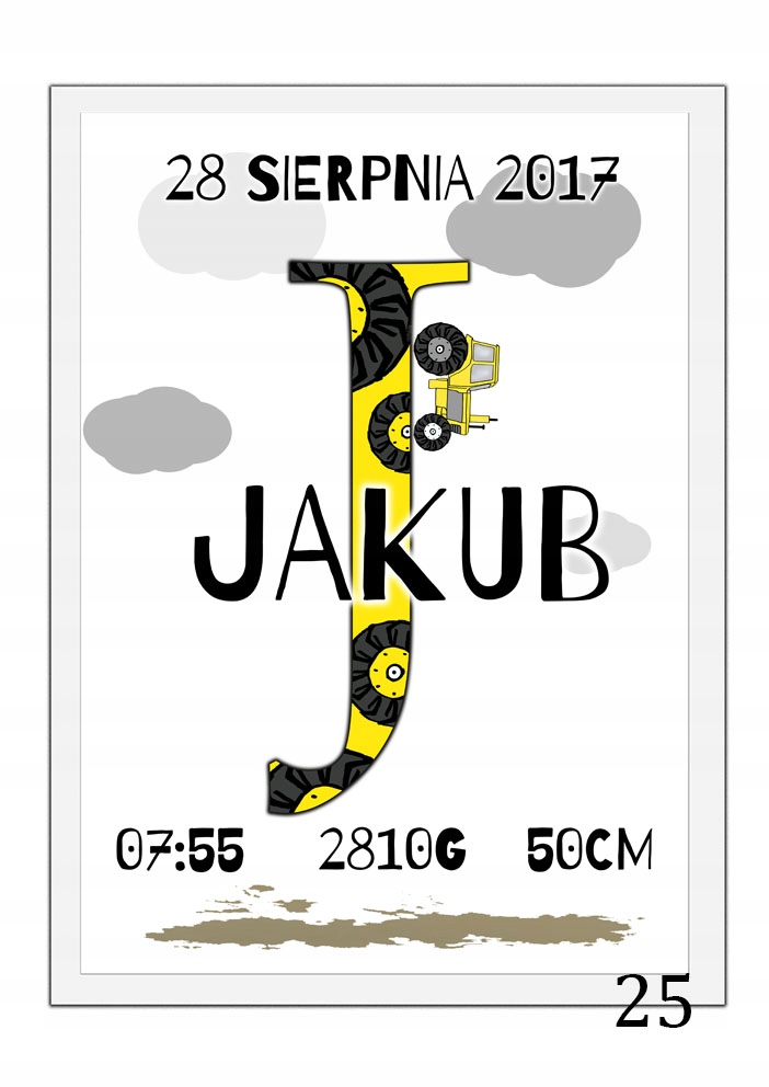 

Plakat literka metryczka chrzest prezent a3