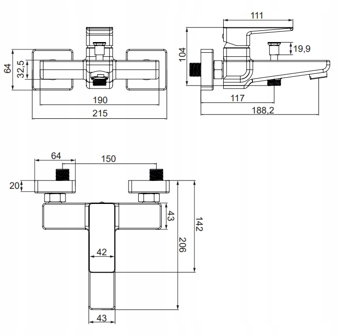 OMNIRES PARMA PM7430 BATERIA WANNOWA +deszczownica Liczba uchwytów jednouchwytowa