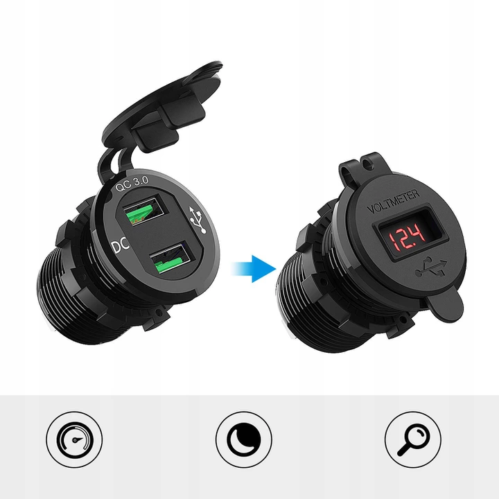LADOWARKA MOTOCYKLOWA 2x USB QC3 0 WOLTOMIERZ 3A C Manufacturer catalog number MC3084G