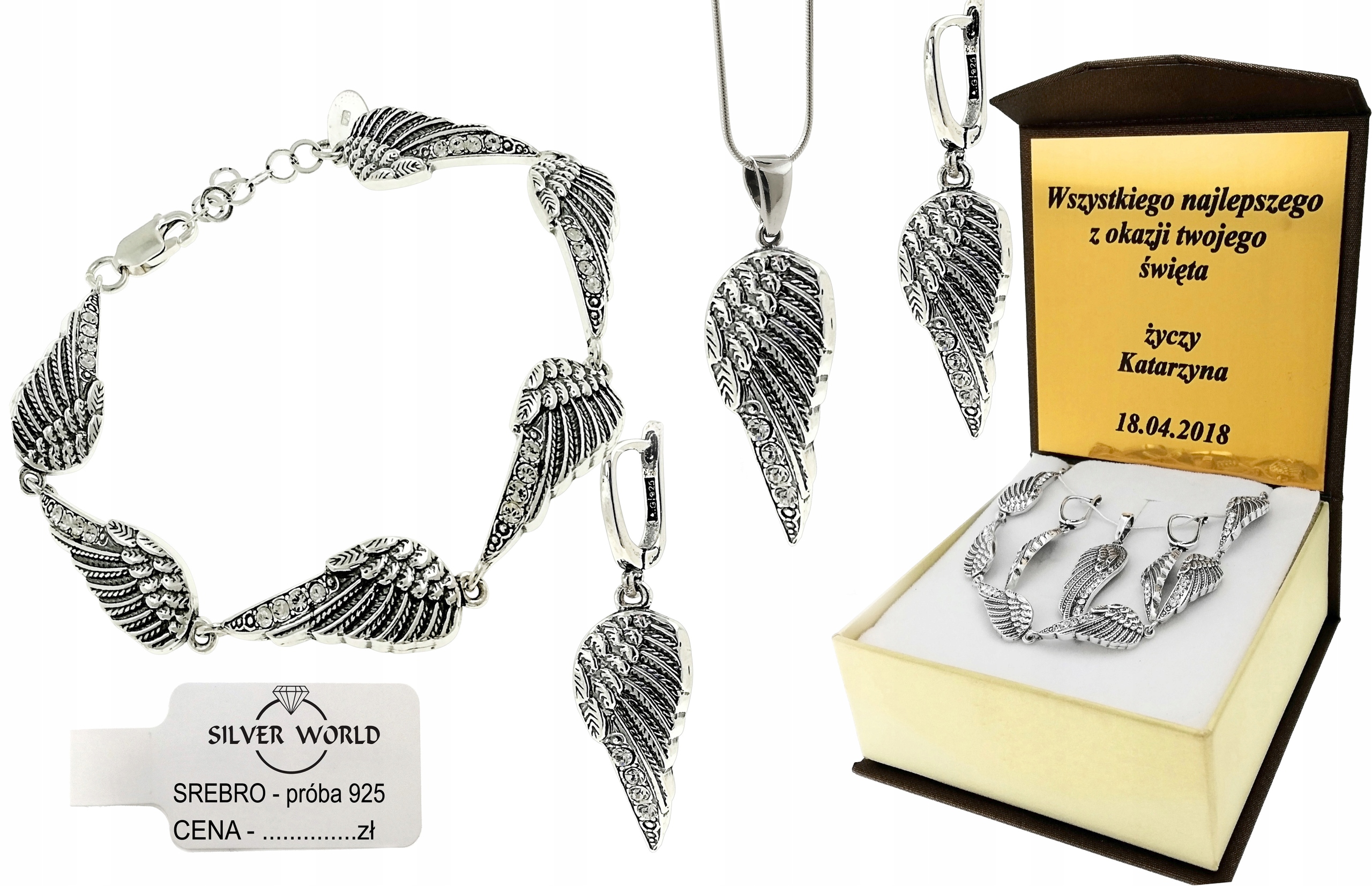 

Komplet Biżuterii 925 .Cyrkonie Swarovski Grawer