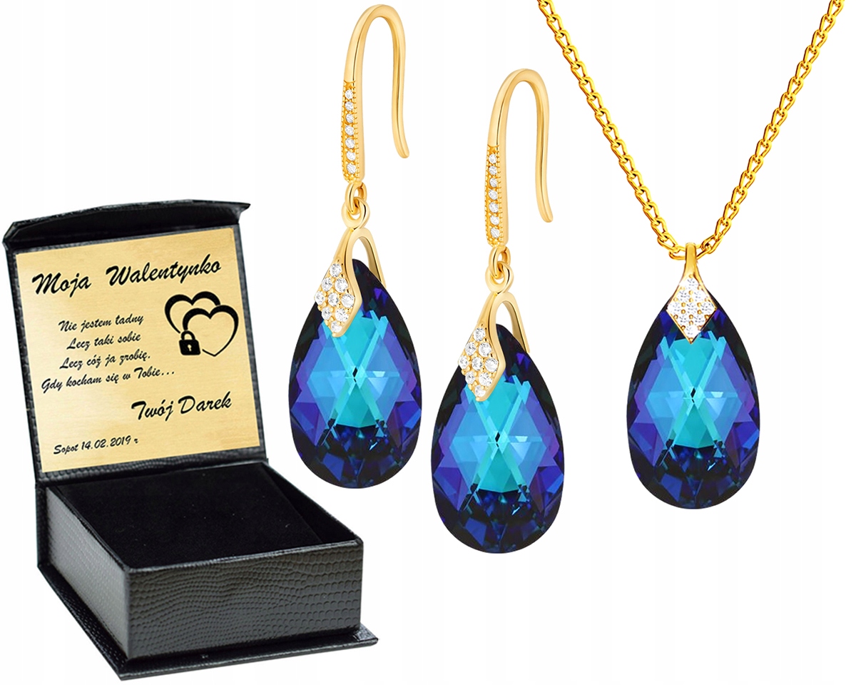 

Złoty Ślubny Komplet Kolczyki Swarovski Grawer