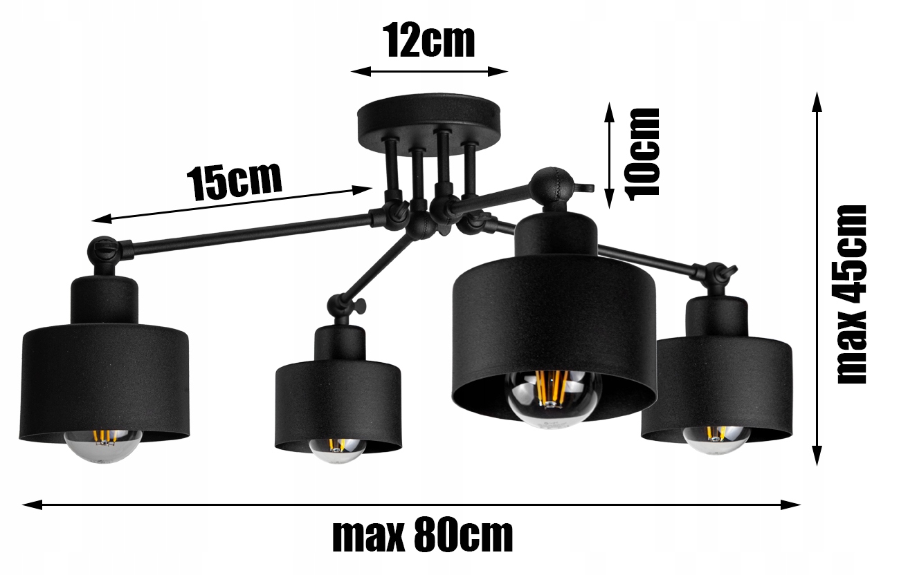 LAMPA SUFITOWA PLAFON ŻYRANDOL LOFT EDISON LED Kolor czarny