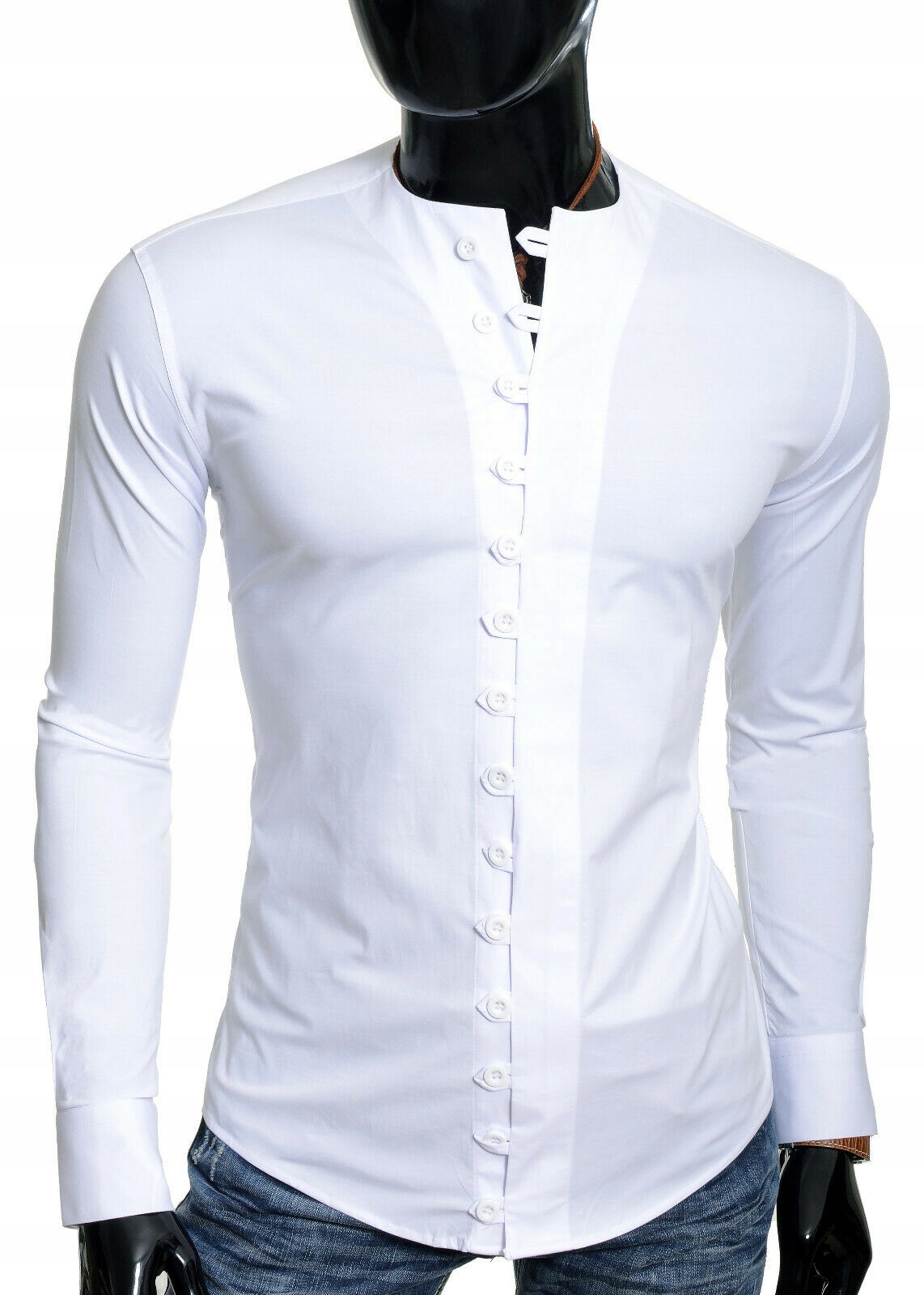 Koszula Męska Bez kołnierza Elegancka Prezent Rękaw długi rękaw