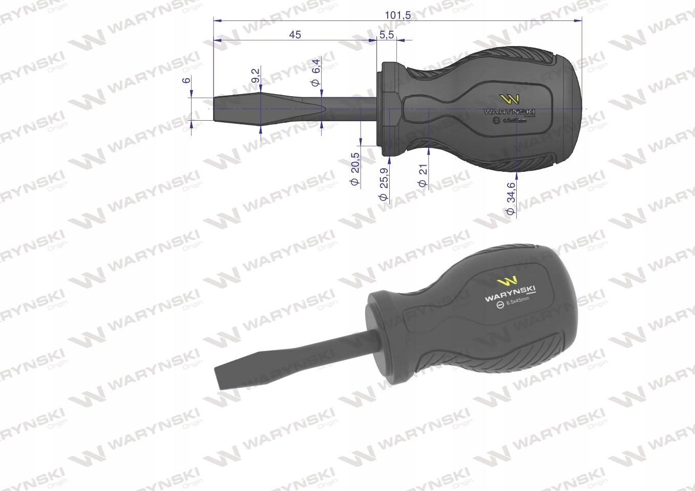 Wkrętak płaski 6.5mm x 45 mm SVCM. Waryński Kod producenta WMW009
