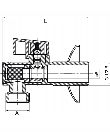 ZAWÓR KULOWY KUREK KĄTOWY Z FILTREM 1/2 X 3/8 Marka Diamond