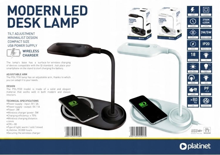 

Platinet Lampka Biurkowa z Ładowarką Qi
