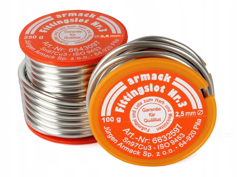 Měkká pájka Sn97Cu3 Č. Amasan 2,5 mm 250 g Armack pro měkké pájení
