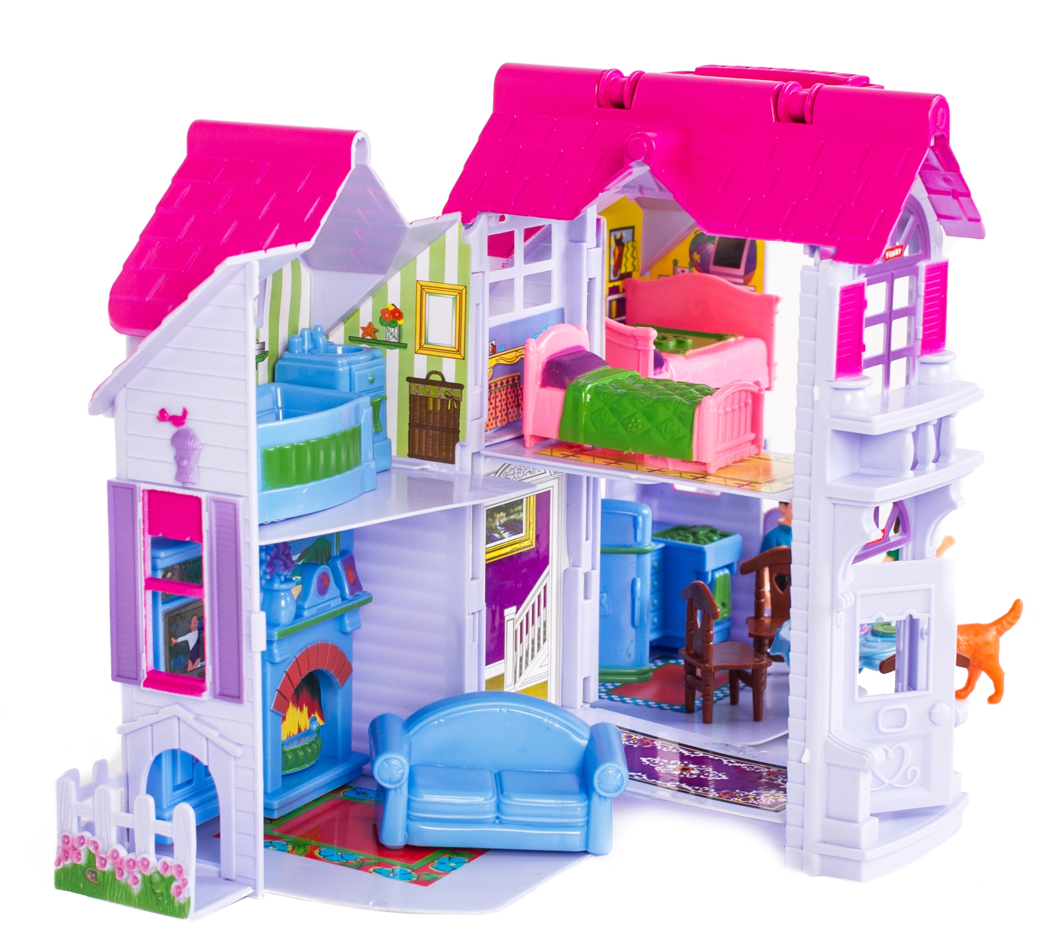 DUŻY ROZKŁADANY DOMEK DLA LALEK LALKI PIES + MEBLE Seria DHF611