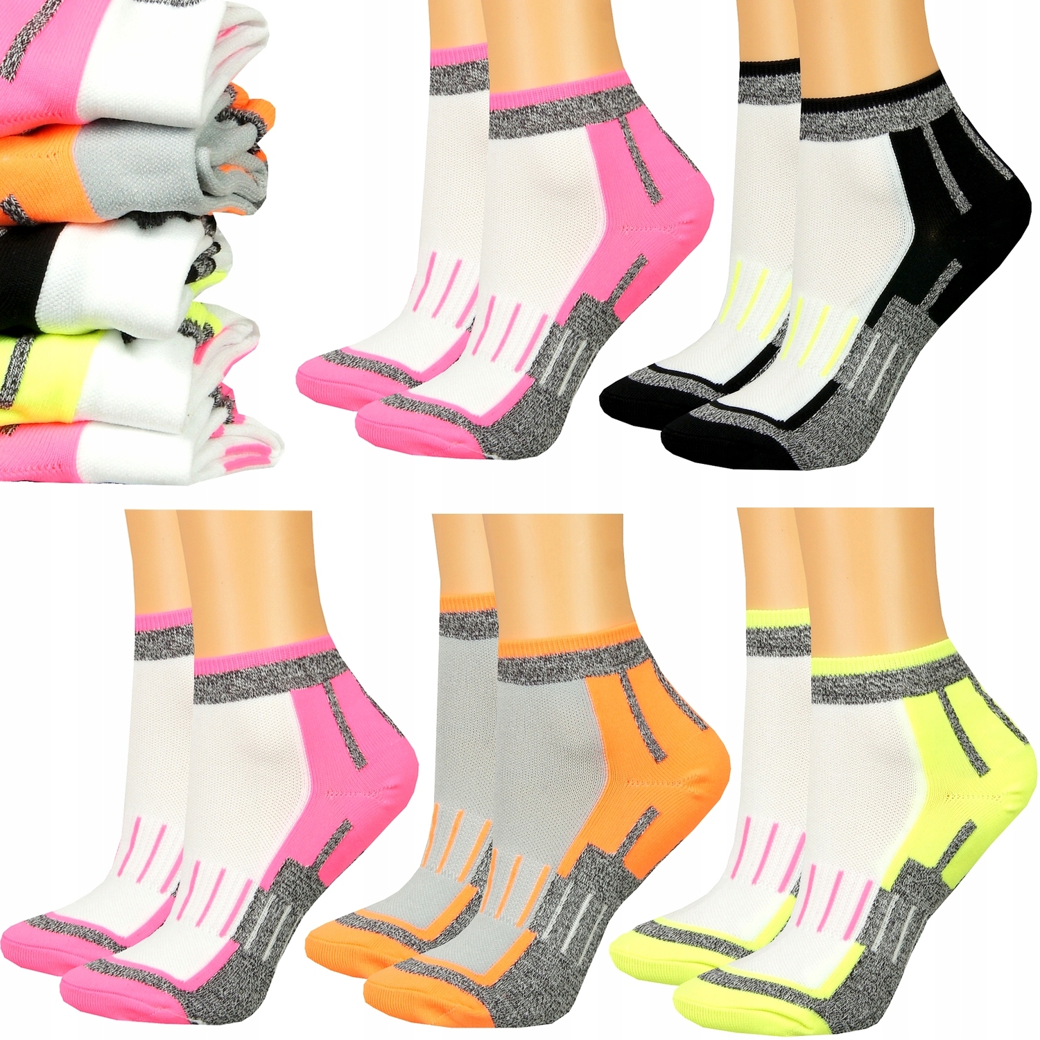 

5x Stopki Damskie Neonowe Fitness Sportowe 39-42