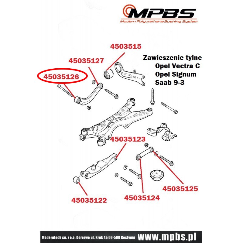 Poliuretan OPEL SIGNUM Tuleja Wahacza Tylnego Producent części MPBS