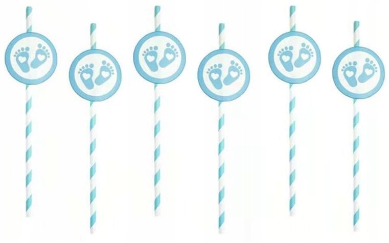 SŁOMKI PAPIEROWE BABY SHOWER CHŁOPCZYK STÓPKA 6SZT