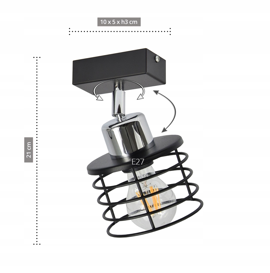 LAMPA SUFITOWA PLAFON ŻYRANDOL EDISON LOFT LED Maksymalna moc pojedynczego źródła światła 60 W