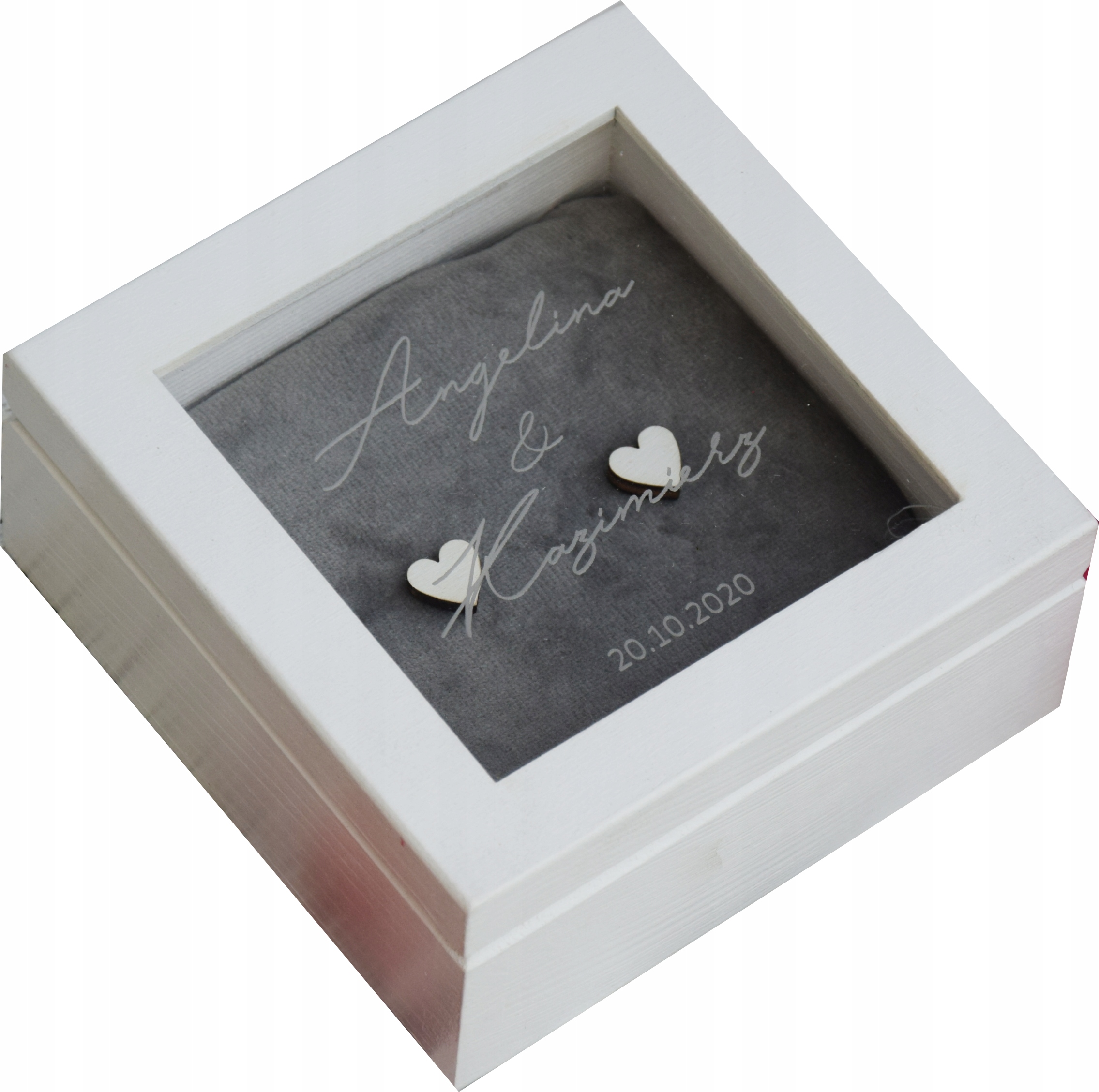 

Białe Pudełko Na Obrączki z grawerem Ślub Sekretne