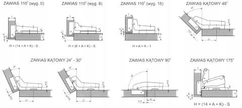 4xZawias SAMODOMYKAJĄCY PRO SOFT CLOSE + zaślepki Wysokość maksymalna 1 mm