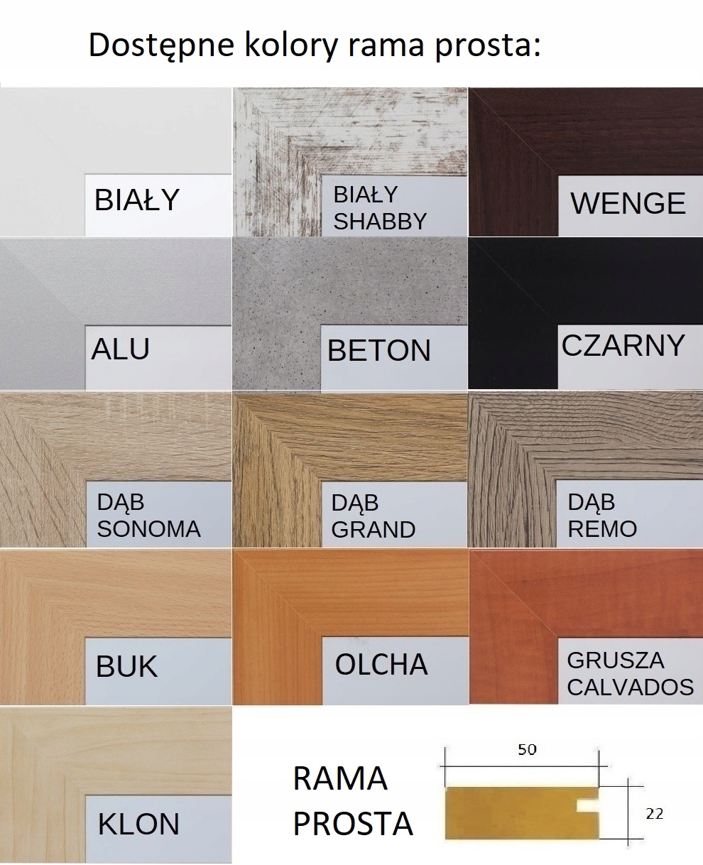 Lustro w ramie 130x40 DĄB SONOMA i 50 ROZMIARÓW Szerokość 400 mm