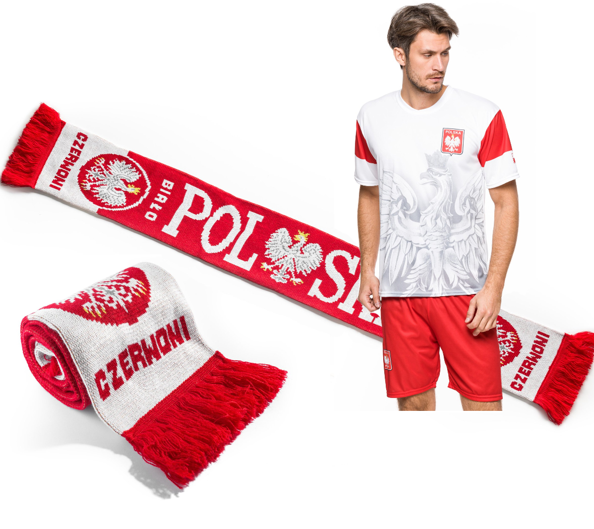 КОМПЛЕКТ - ШАРФ БОЛЕЛЬЩИКА ПОЛЬША + ФУТБОЛКА ОРЕЛ