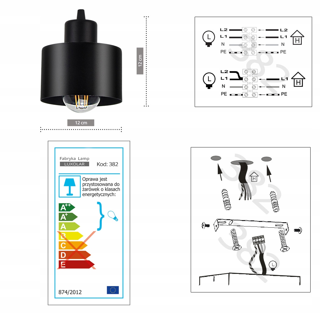 LAMPA SUFITOWA PLAFON ŻYRANDOL LOFT EDISON LED Kolekcja 382
