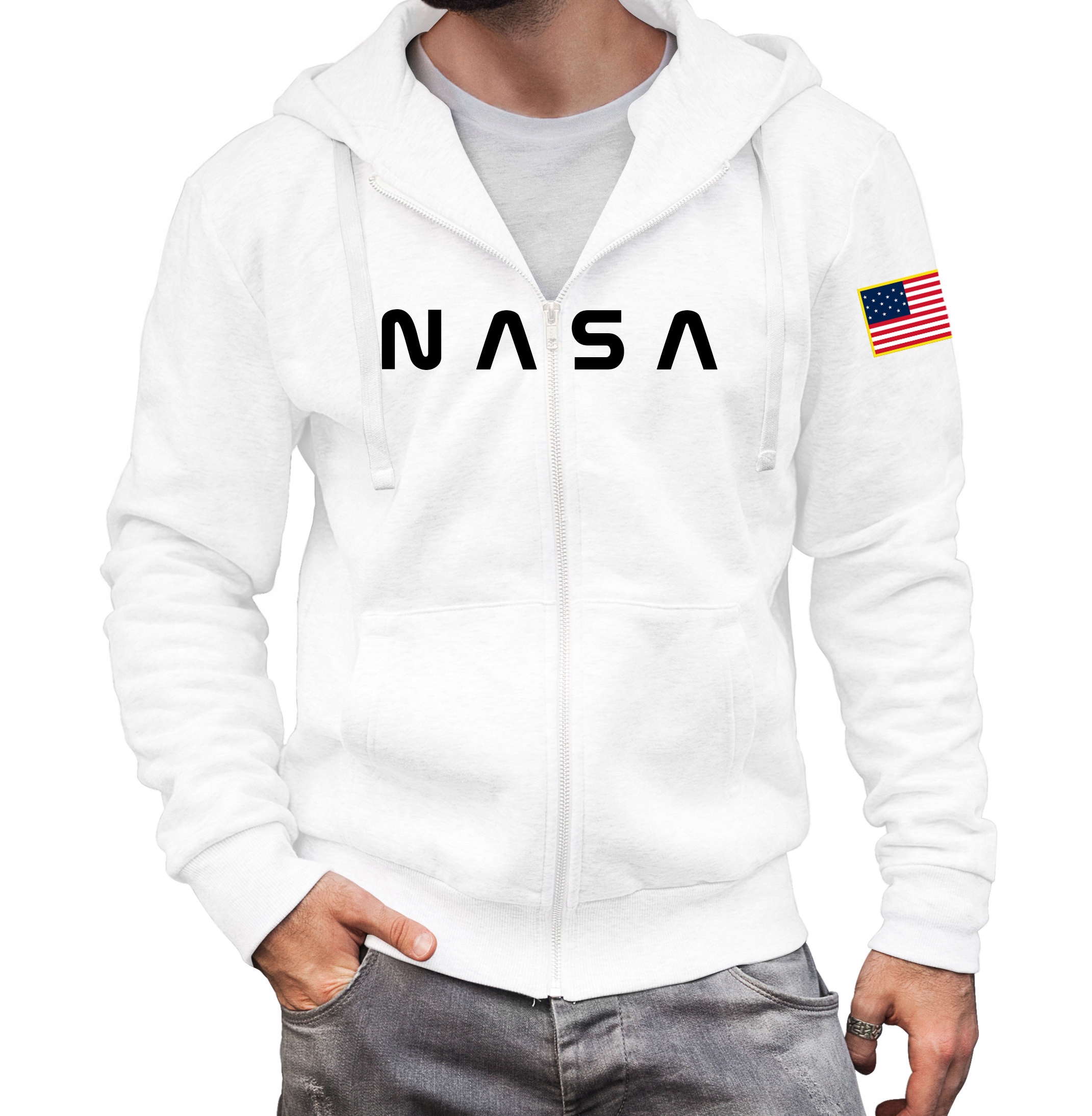

Bluza Nasa męska z kapturem Rozpinana, Biała M