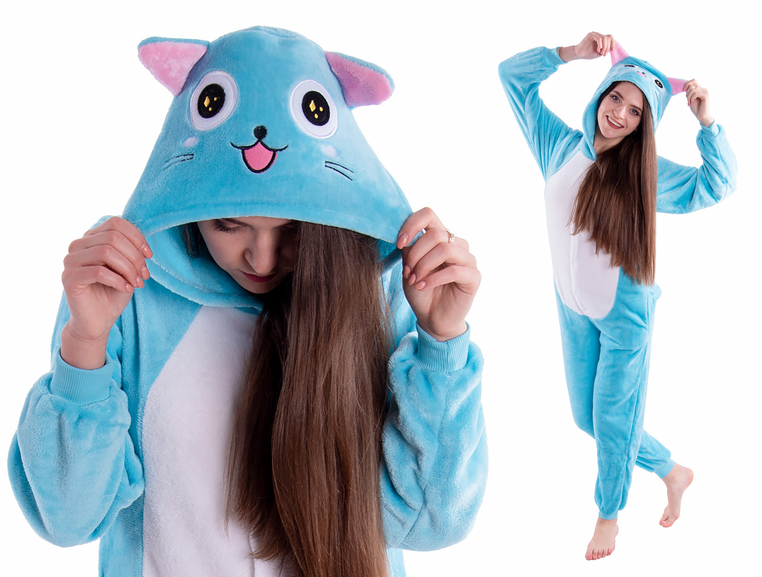 

Słodki Kot Niebie Piżama Kigurumi Onesie L 165-174