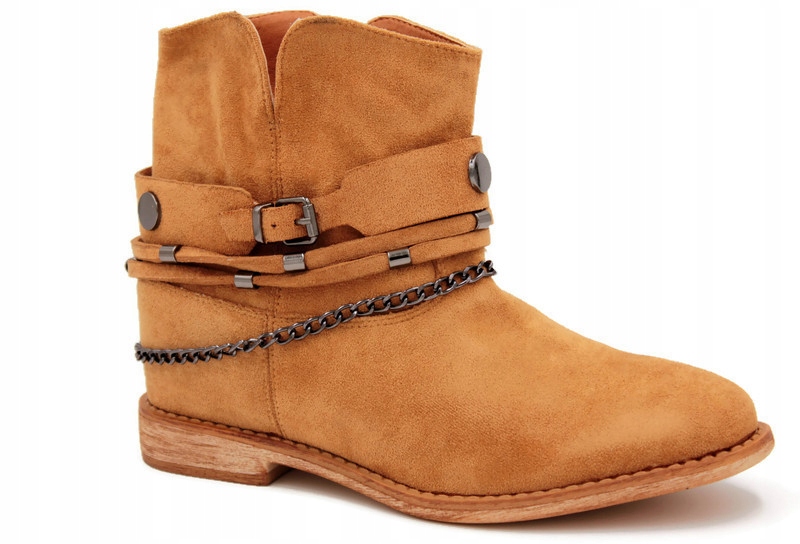 7205 CAMELOWE BOTKI ZAMSZOWE KOWBOJKI KOTURNA R.37