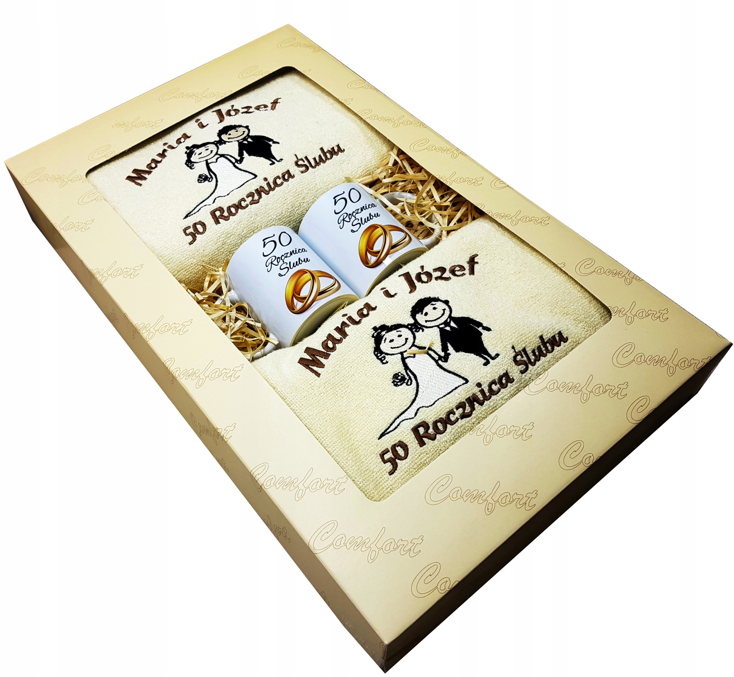 Ręczniki z haftem + kubki, Ślub Rocznica święta prezent Marka inna