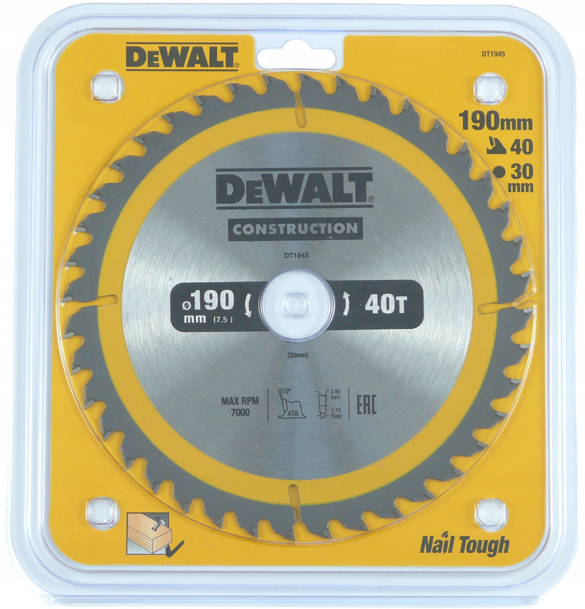 

Dewalt Tarcza Do Drewna DT1945 190mm x30mm 40Z