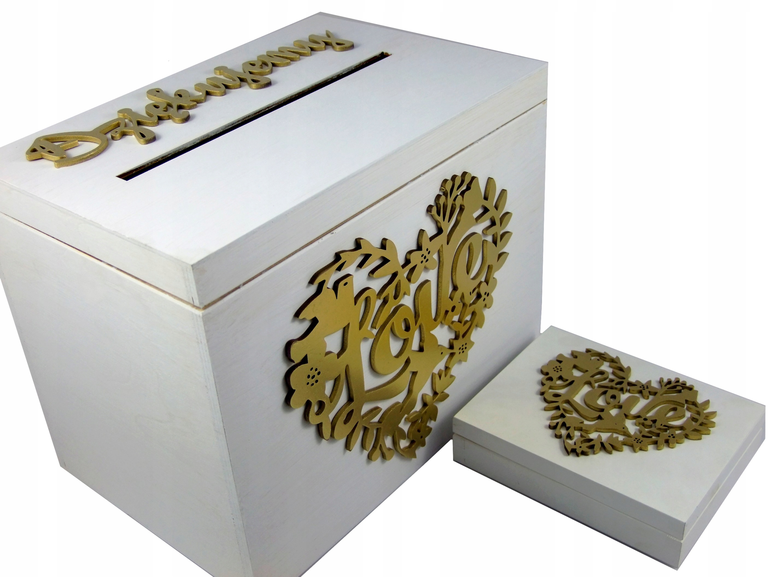 

Biały Komplet Na Koperty Obrączki Ślub Pudełka