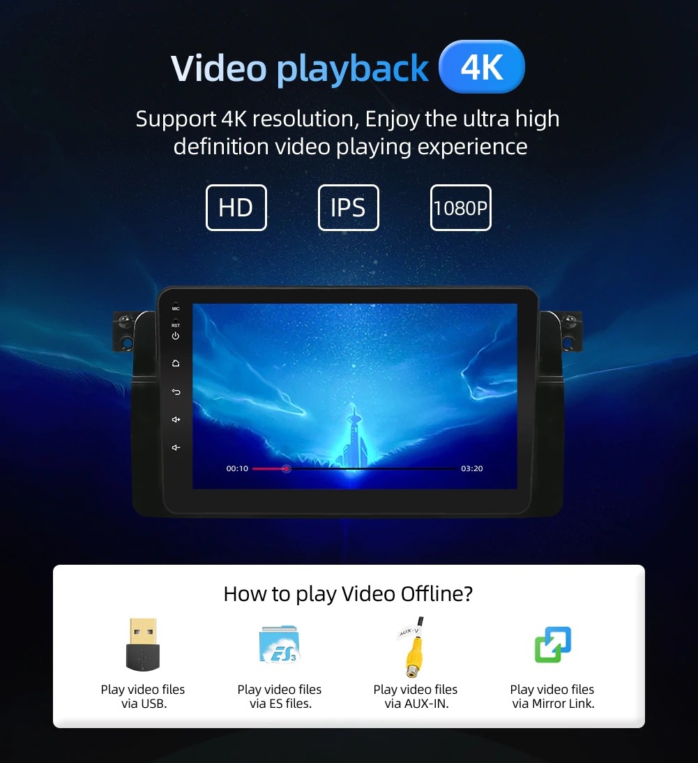 Radio 8" BMW e46 Android 12 GPS 4/64G PL Radio informacja RDS pasmo AM pasmo FM