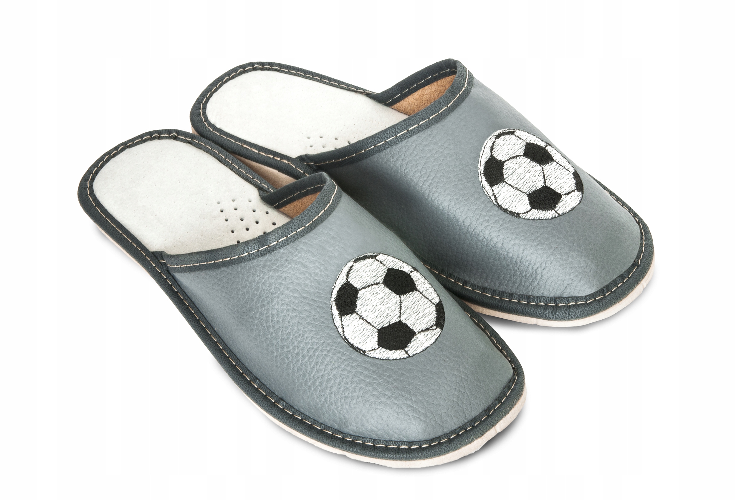 POLSKIE PANTOFLE PIŁKA KAPCIE KLAPKI SKÓRA 39