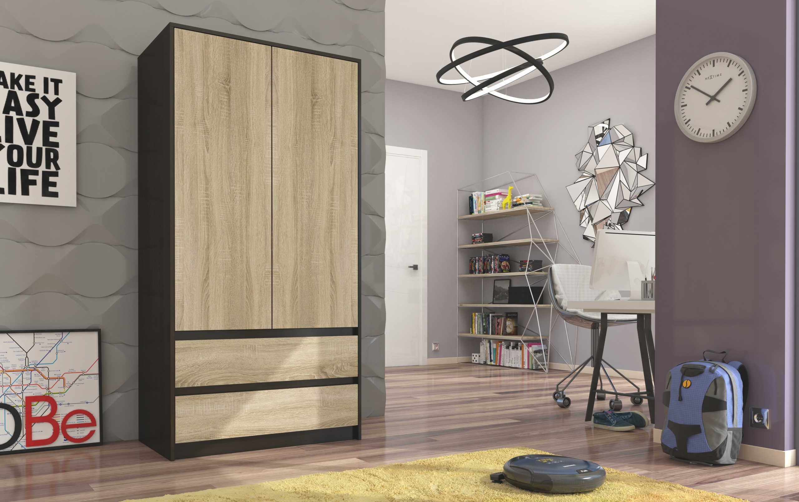 Szafa garderoba 90cm 2d 2sz wenge mix sonoma B-9 Szerokość mebla 90 cm