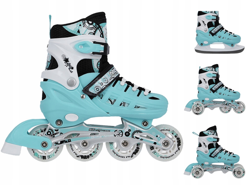 Nils Extreme 4W1 Miętowe Łyżworolki z wymienną Płozą Hokejową Extreme