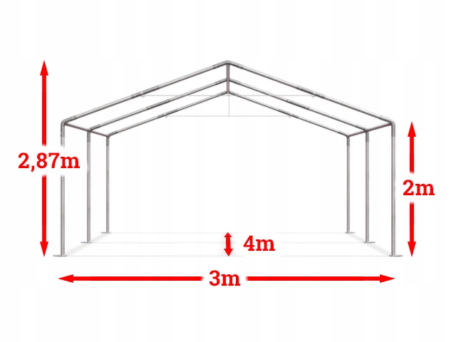 3x4 m, 2-2,87 m Komercinė parodos palapinė, Įėjimo aukštis: 2 m