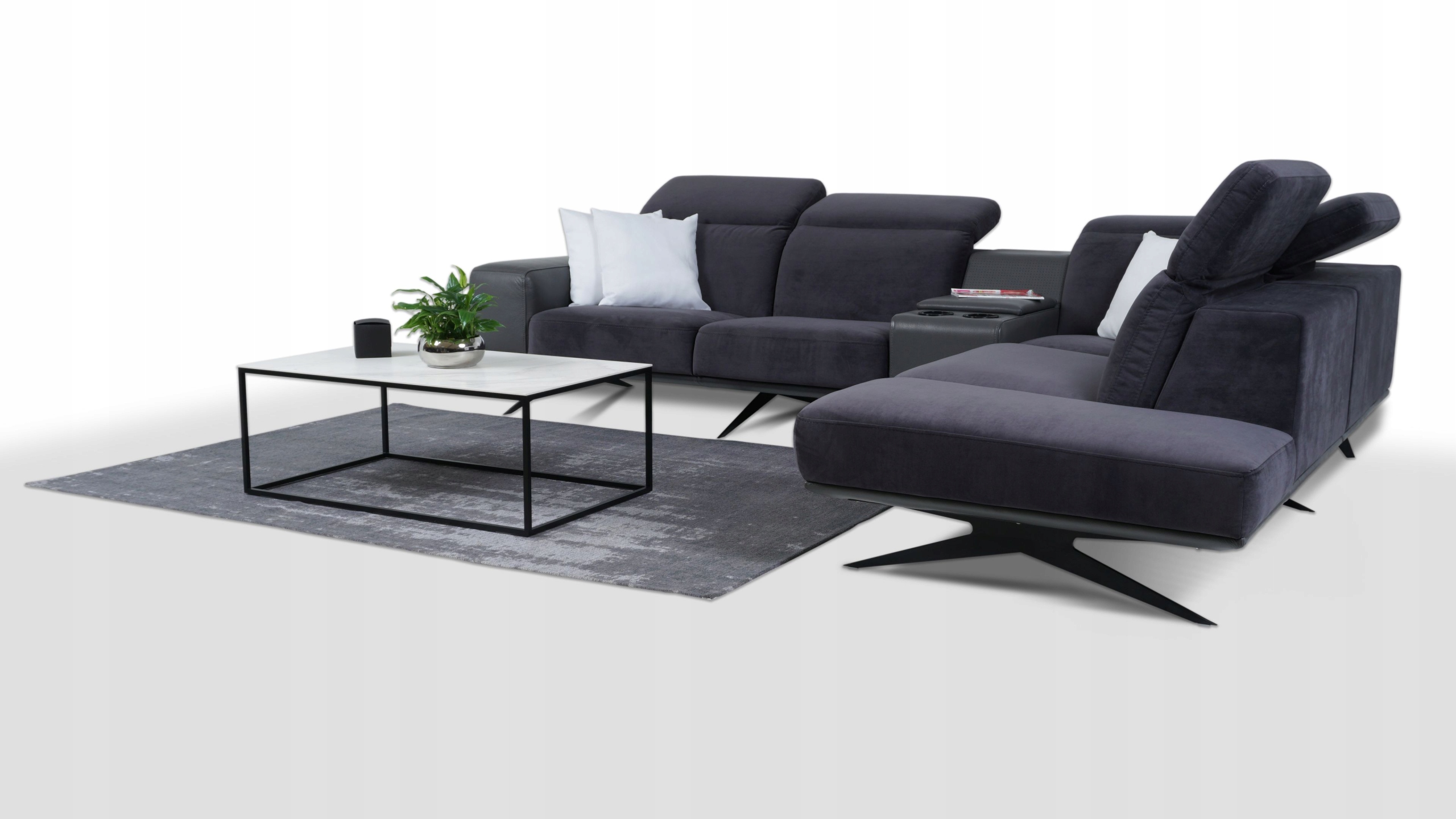 Kanapa z leżanką wysokie nóżki Regulowane zagłówki Szerokość mebla 291 cm