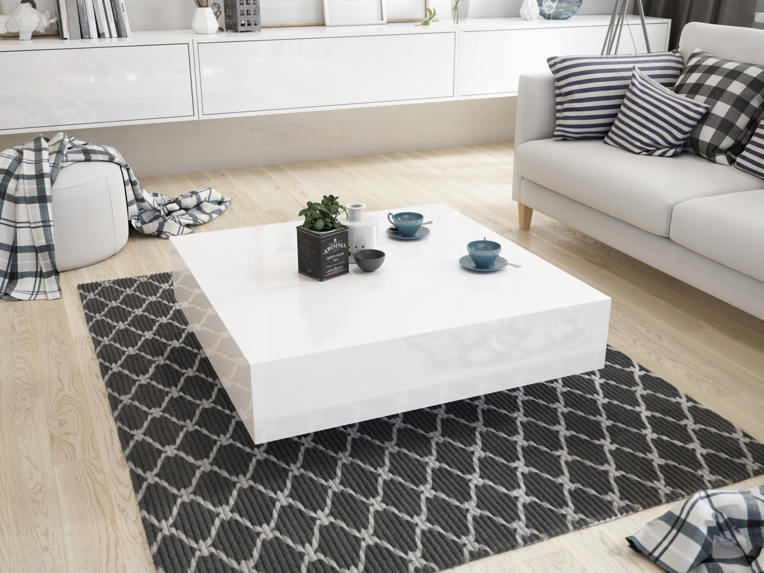 Ława, stolik IRON biały połysk AKRYL, 80X80;