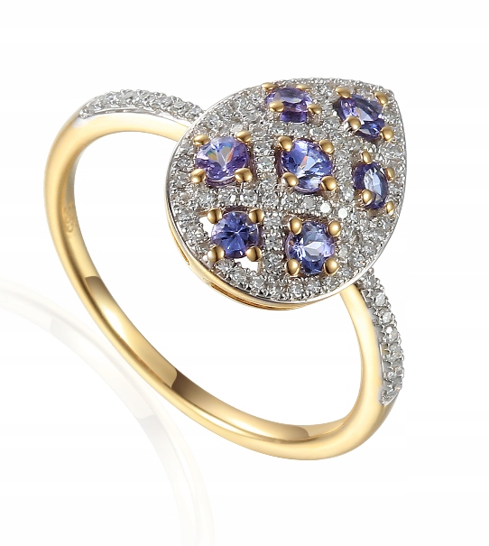 

Złoty Modny 14K Pierścionek Tanzanity i Diamenty