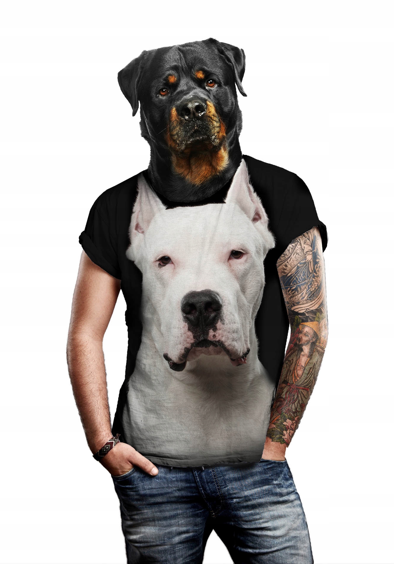 

Koszulka 3D Biały Pitbull M T-shirt Nadruk 3D Hit
