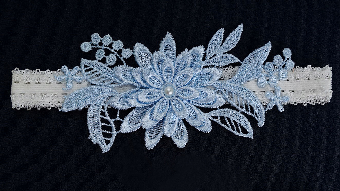 PODWIĄZKA ŚLUBNA niebiesko biała BŁĘKITNA Model niebieska biała podwiązka