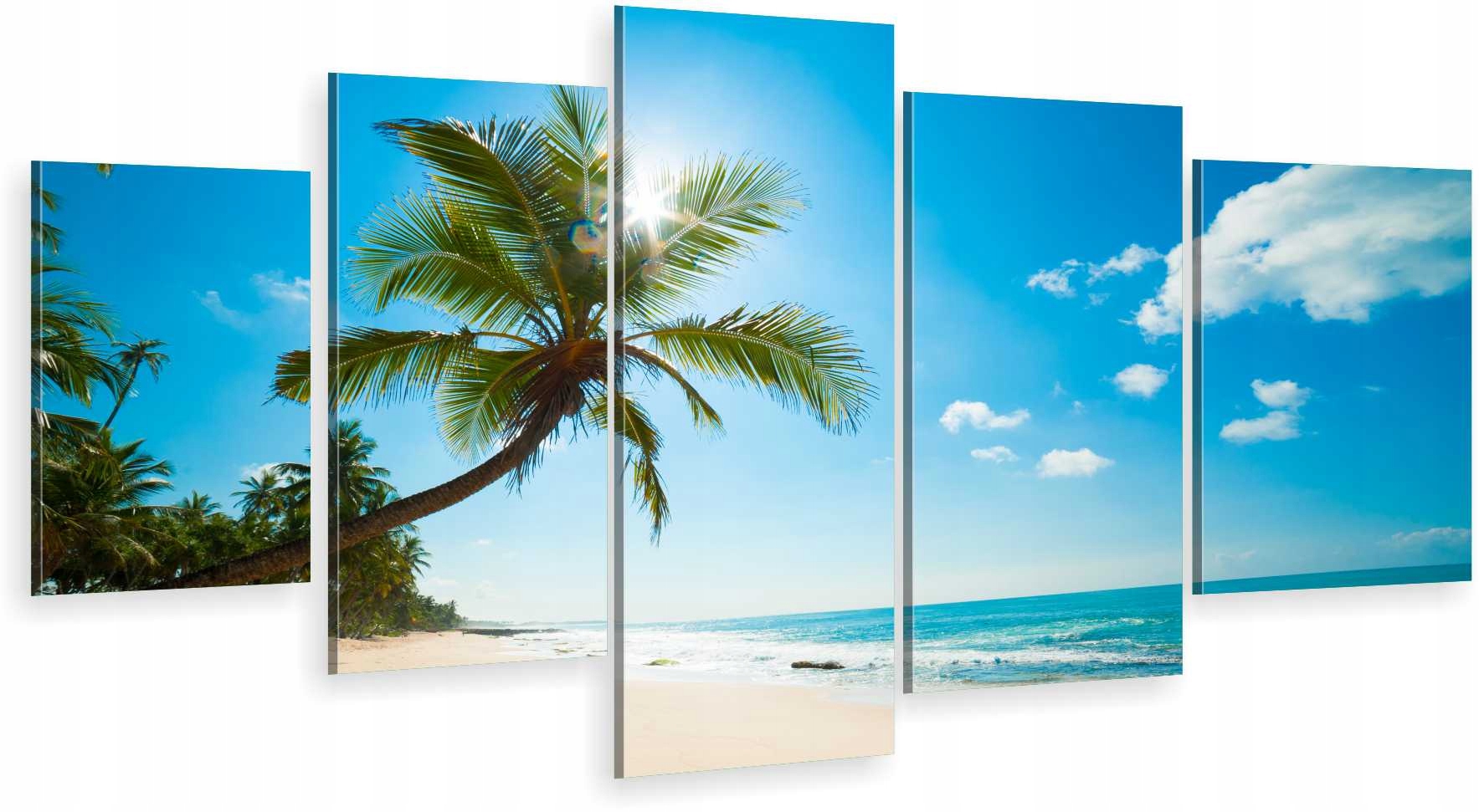 

Tryptyk 5-CZĘŚCI Na Ścianę Plaża Palmy Morze