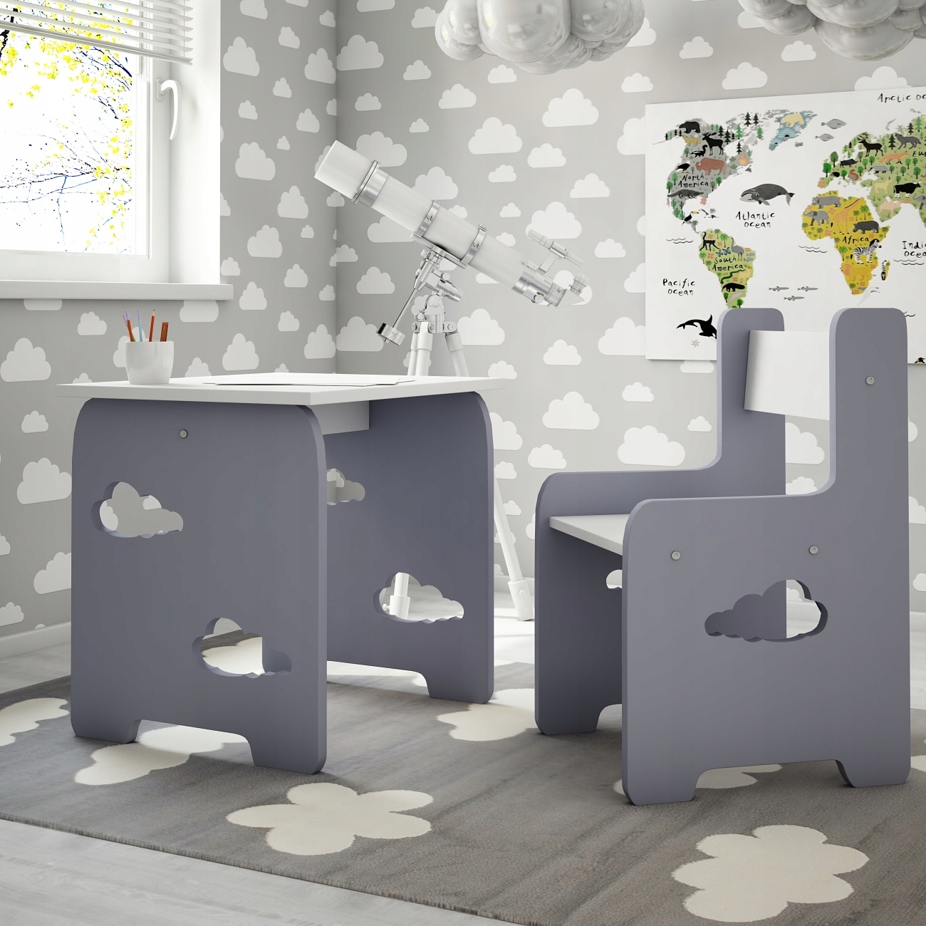 STOLIK I KRZESEŁKO DLA DZIECI CHMURKA RÓŻNE KOLORY Kod producenta 003