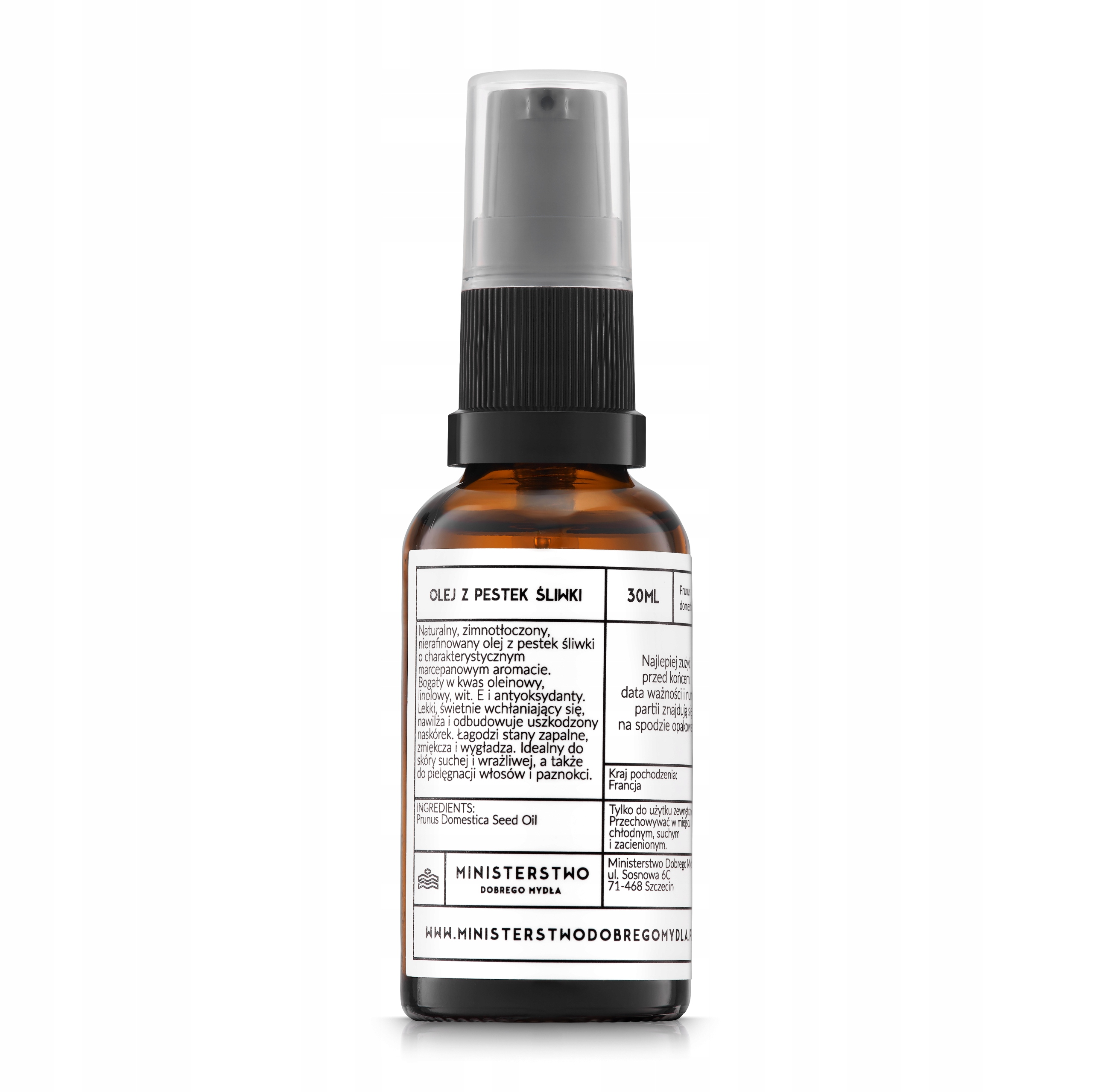MINISTERSTWO DOBREGO MYDŁA OLEJ Z PESTEK ŚLIWKI ŚLIWKOWY NATURALNY 30ML MDM