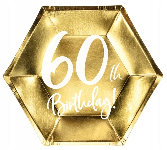 TALERZYKI ZŁOTE 60TH BIRTHDAY SZEŚĆDZIESIĄTKA 6SZT