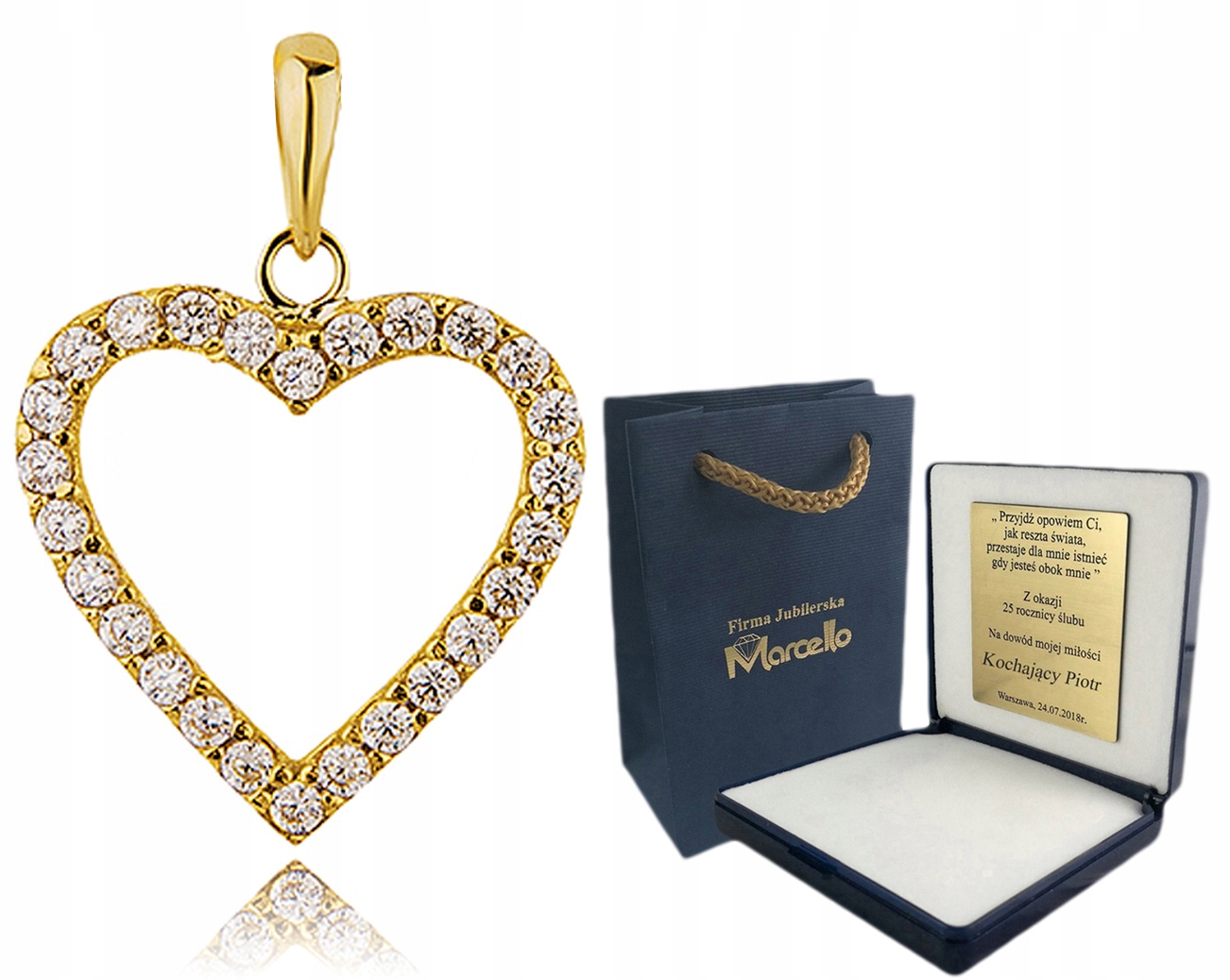 

Wisiorek Złoty Serce Z Cyrkoniami + Grawer