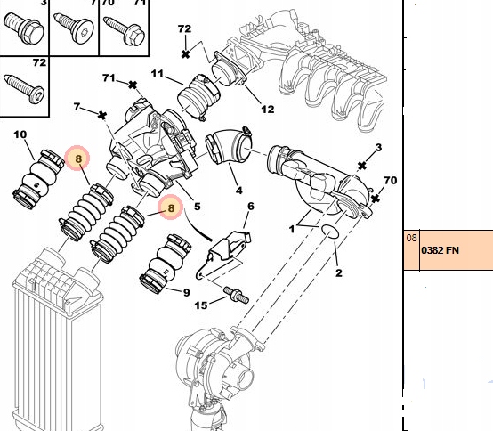 PRZEWOD POWIETRZA TURBO CITROEN 1 6 HDI OEM 0382FN