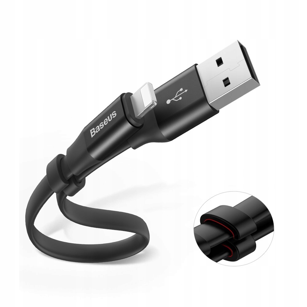 

Baseus Płaski mocny kabel Usb do iPhone z uchwytem