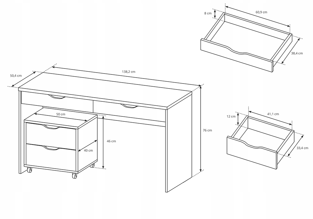Biurko nowoczesne 138cm szare grafit - 2 szuflady Kod producenta MAT