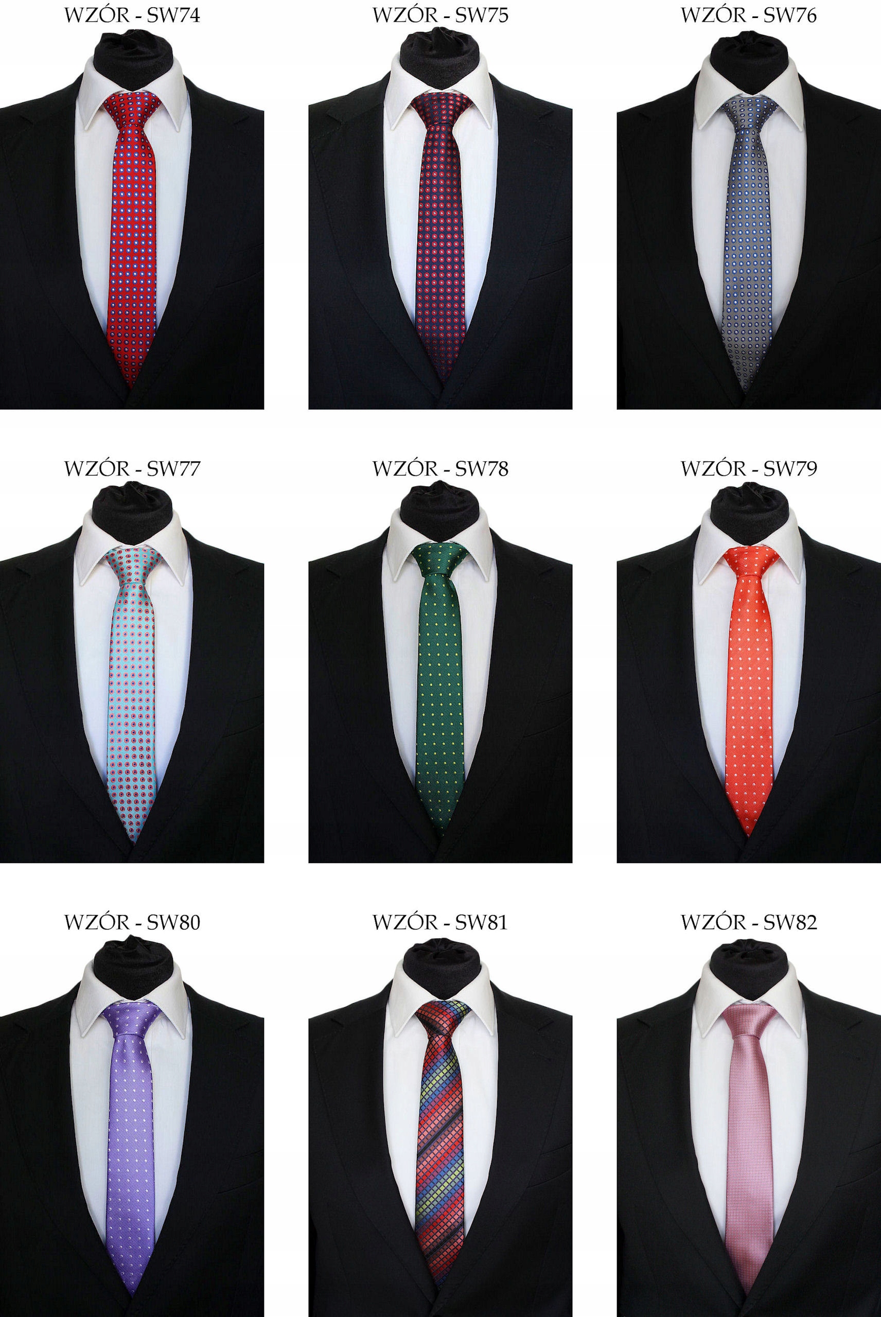 WĄSKI KRAWAT ŚLEDŹ 6cm - DUŻO WZORÓW W PASY KROPKI Materiał dominujący poliester