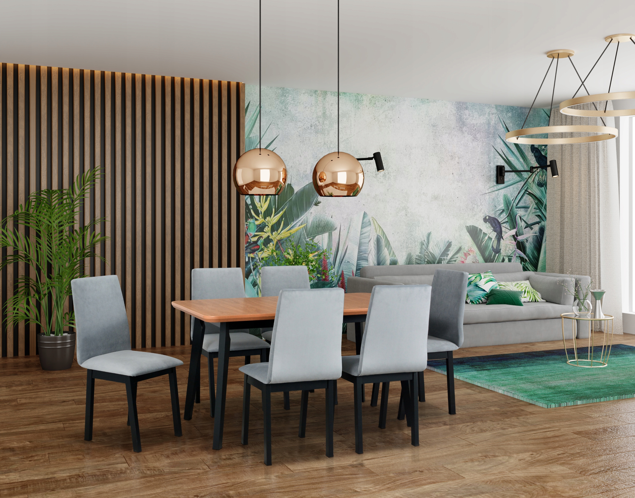 CZARNY ZESTAW Z BLATEM DĄB NATURALNY DO JADALNI