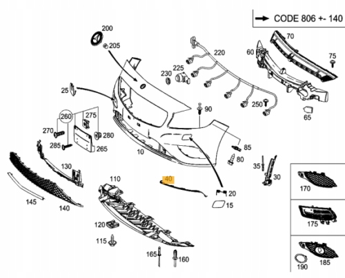 Listwa ochronna Mercedes W176 A class L P Strona zabudowy przód