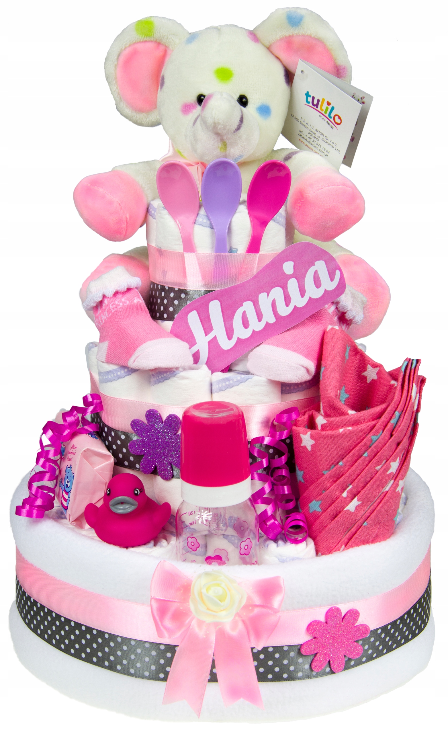 Velký dort Slon z plen 55 pampers 2 dárek křtiny baby shower